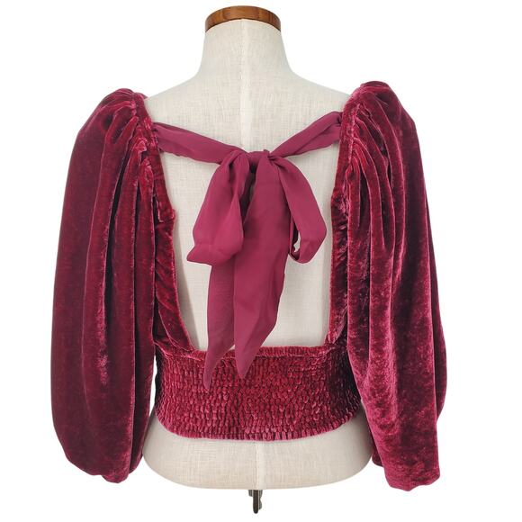 Free People Women's Large Marie Velvet Open Back Top Pomegranate Red Pre-Owned - Picture 3 of 7